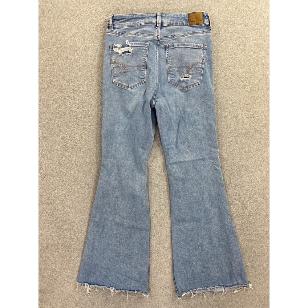 American Eagle Jeans Womens 10 Blue Super High Rise Flare Stretch Boho Retro - Picture 9 of 10
